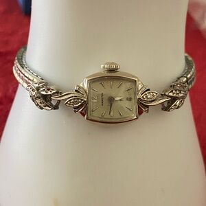 Beautiful Solid 10K Gold Case Hamilton w Diamond Manual Wind Ladies Watch. Runs!